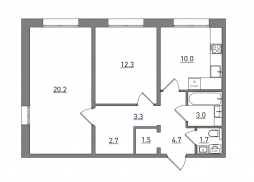2-комнатная, 59.5 м²