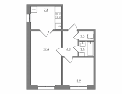 2-комнатная, 41.5 м²
