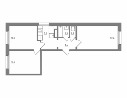 3-комнатная, 57.1 м²
