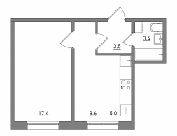 2-комнатная, 37.9 м²